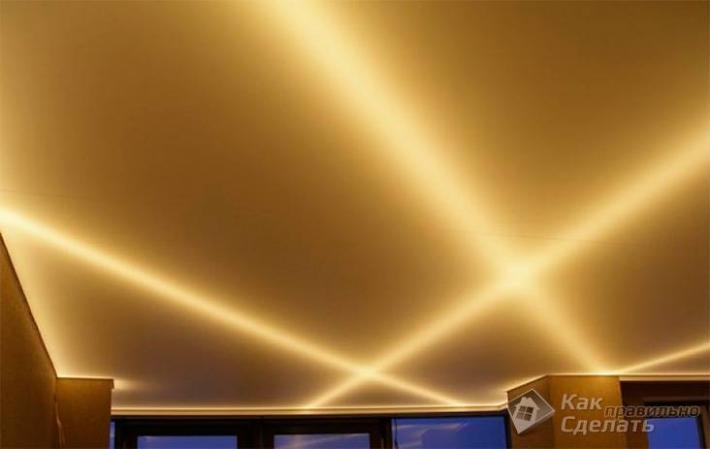 Установка светодиодной ленты на потолок